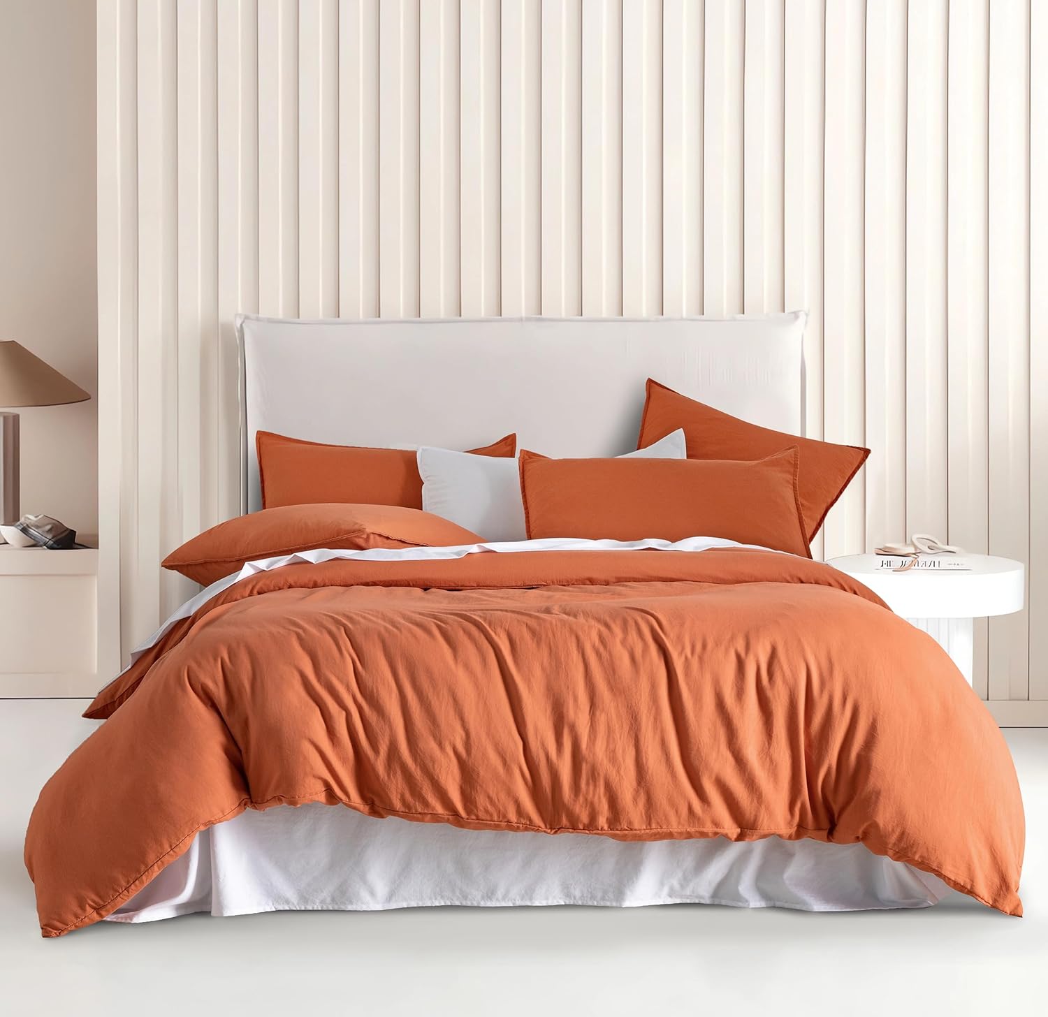 V439-SKQSTERRAWM-191199-00 Vintage Washed Microfibre Quilt Cover Set (3Pcs) - Terracotta - Super King Size - Image 1