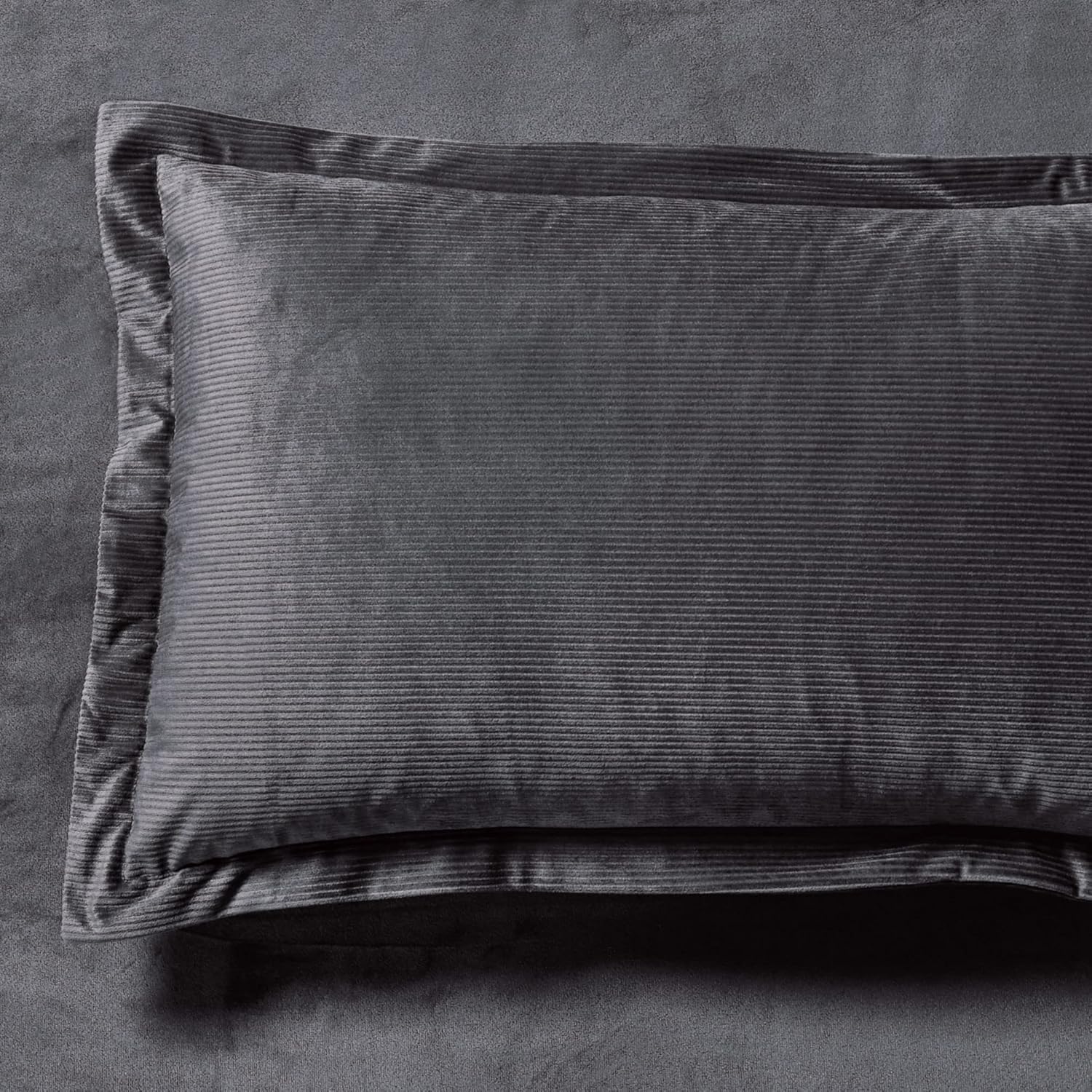V439-SPCCHARCV-191060-00 Set of 2 Super Soft Corduroy Velvet Standard Pillowcase - Charcoal - Image 1