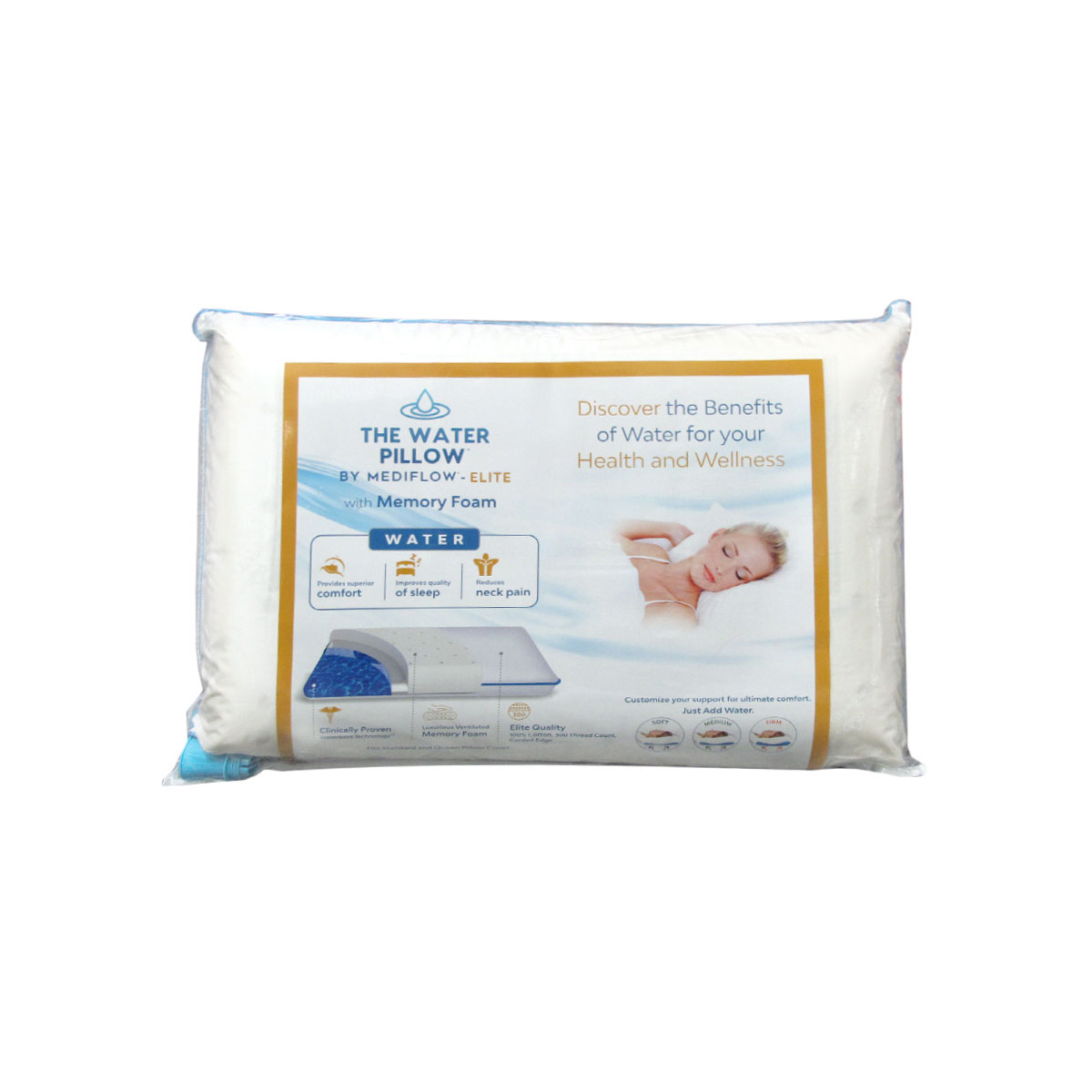 V442-ABR-PILLOW-ELITEWATERFOAM-WHITE-ST-202505071222-00 Mediflow Elite Premium Fiber Memory Foam Water Pillow 44 x 66 cm - Image 1