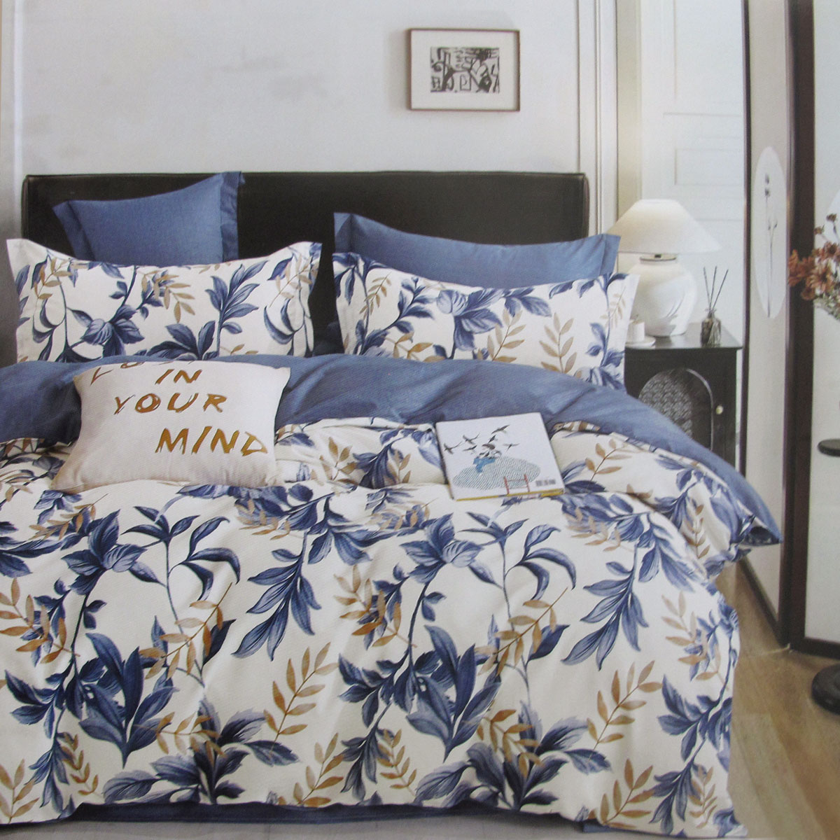 V442-ATX-QUILTCS-300TCCAROLYN-BLUE-KI-191802-00 300TC Carolyn Blue Reversible Cotton Quilt Cover Set King - Image 1