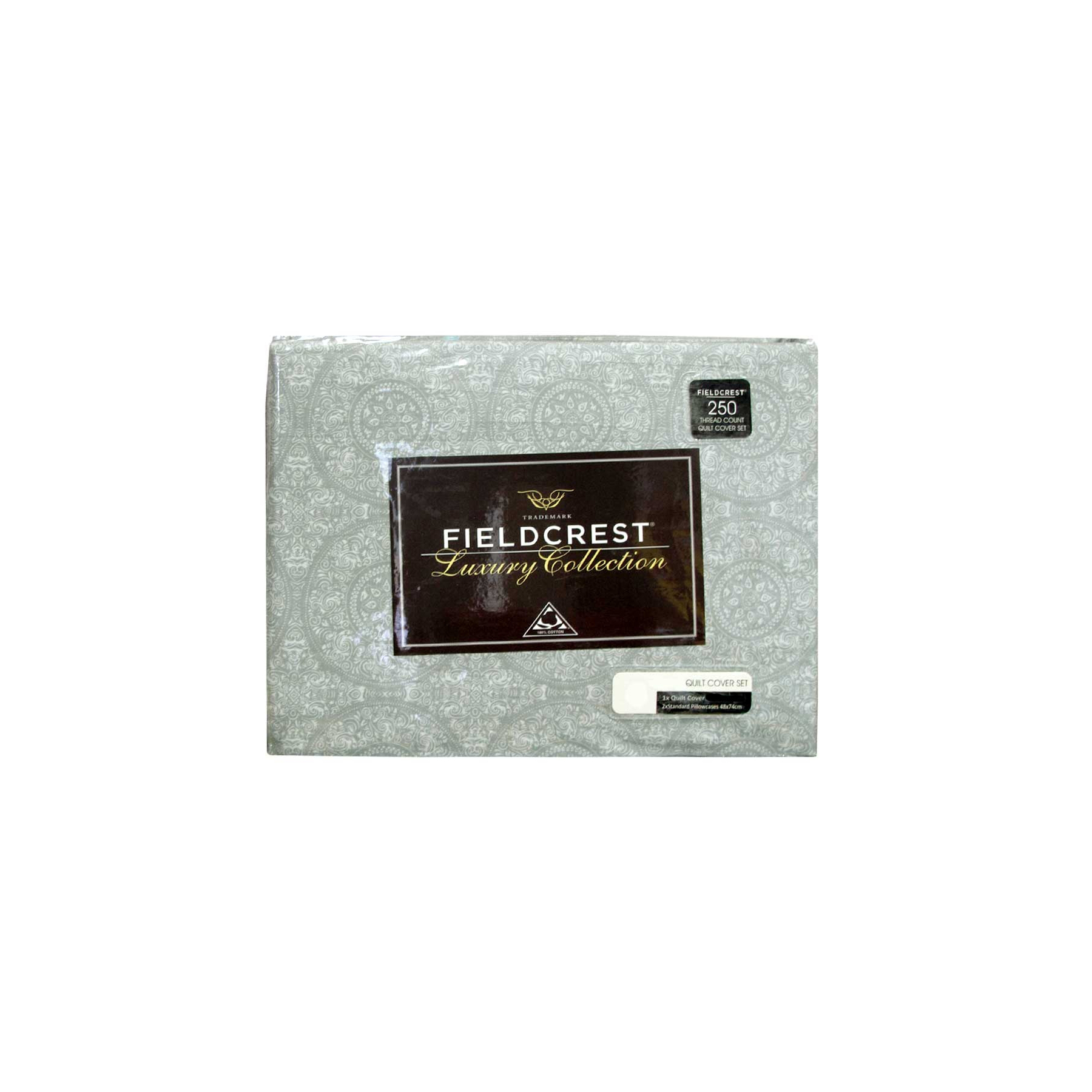 Fieldcrest Cotton Reversible Mandala Silver Quilt Cover Set King