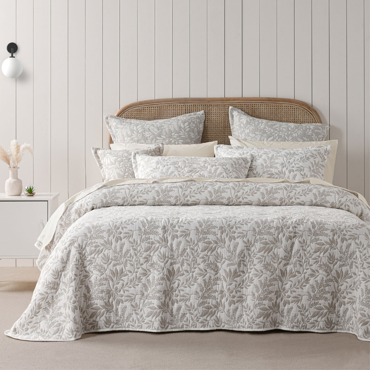 V442-BCA-BEDSPREAD-AMEILA-STONE-QS-213190-00 Bianca Ameila Stone Jacquard Quilted Foliage Bedspread Set Queen - Image 1