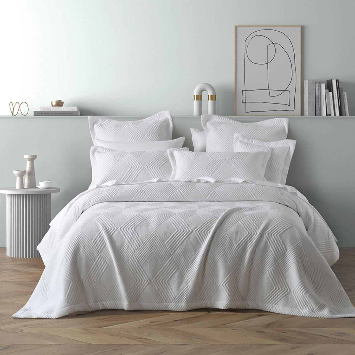 V442-BCA-COVERLETS-CASSIANO-WHITE-DS-202502260945-00 Bianca Cassiano White Polyester Jacquard Coverlet Set Single/Double - Image 1