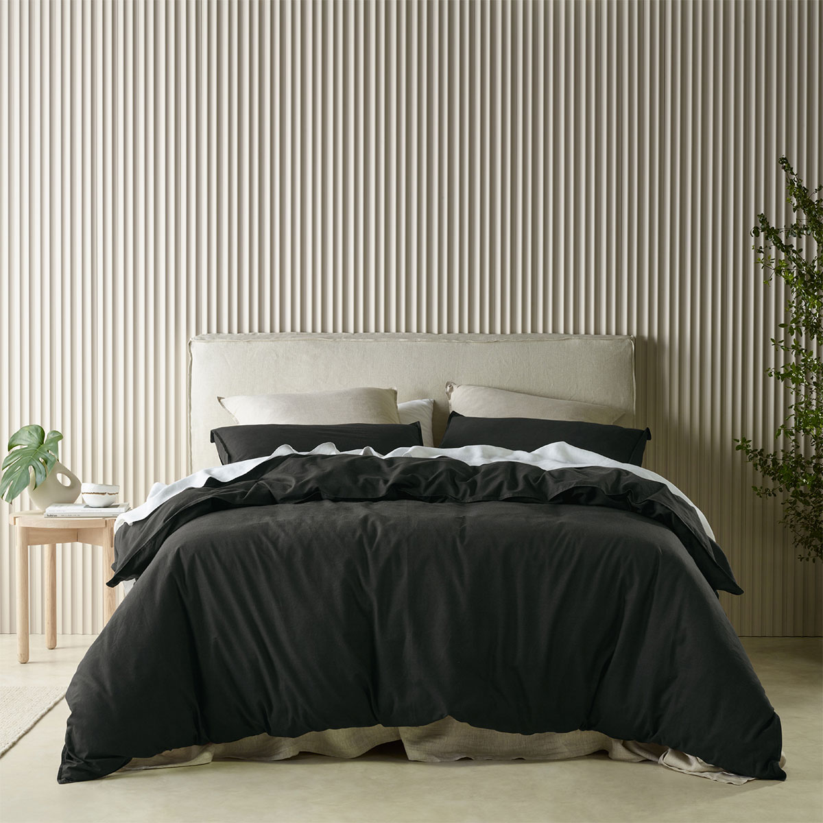 V442-BCA-QUILTCS-ACACIA-CHARCOAL-KI-202680-00 Bianca Acacia Charcoal Vintage Washed Cotton Quilt Cover Set King - Image 1
