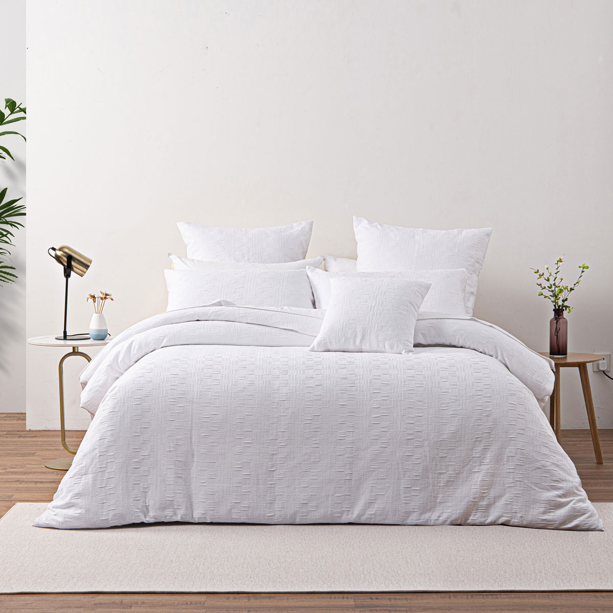 V442-BCA-QUILTCS-COSMO-WHITE-QS-213140-00 Bianca Cosmo White Soft Chenille Geometric Quilt Cover Set Queen - Image 1