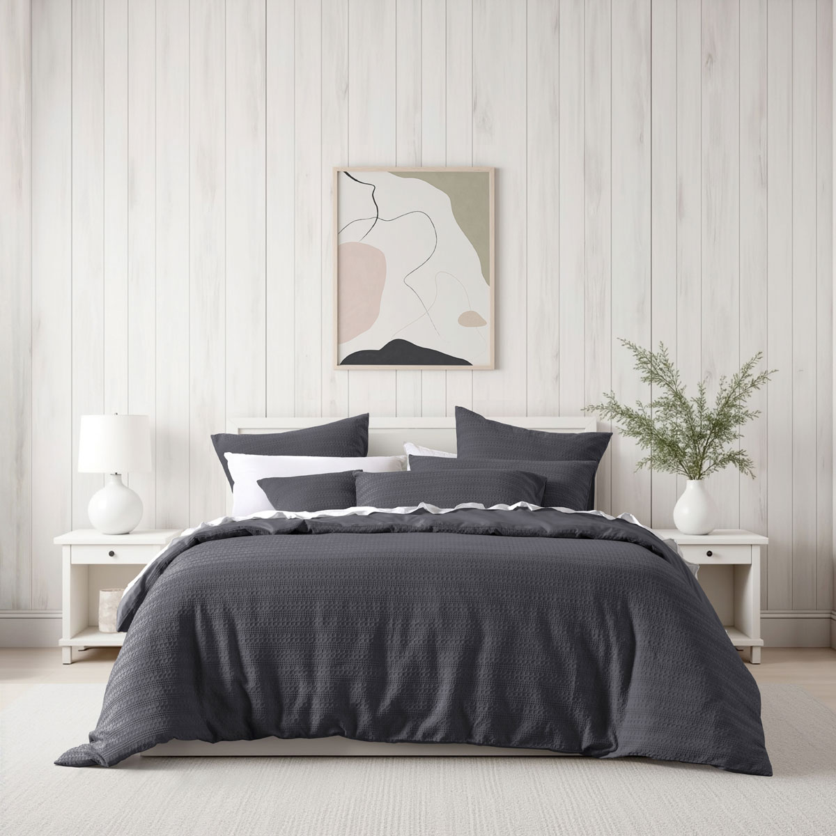V442-BCA-QUILTCS-KAHLANI-CHARCOAL-QS-202505231011-00 Bianca Kahlani Charcoal Waffle Quilt Cover Set Queen - Image 1