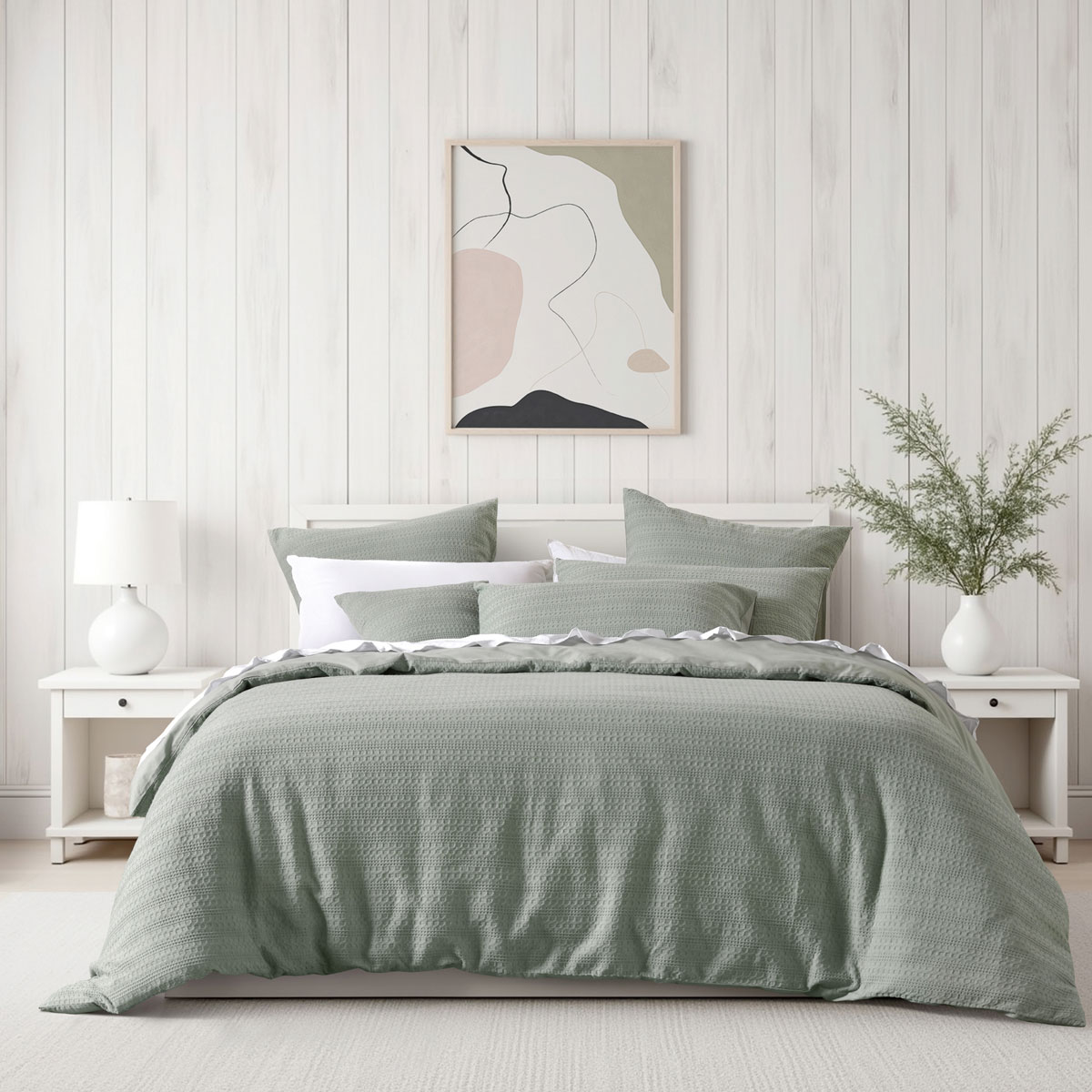V442-BCA-QUILTCS-KAHLANI-SAGE-QS-202505231015-00 Bianca Kahlani Sage Waffle Quilt Cover Set Queen - Image 1