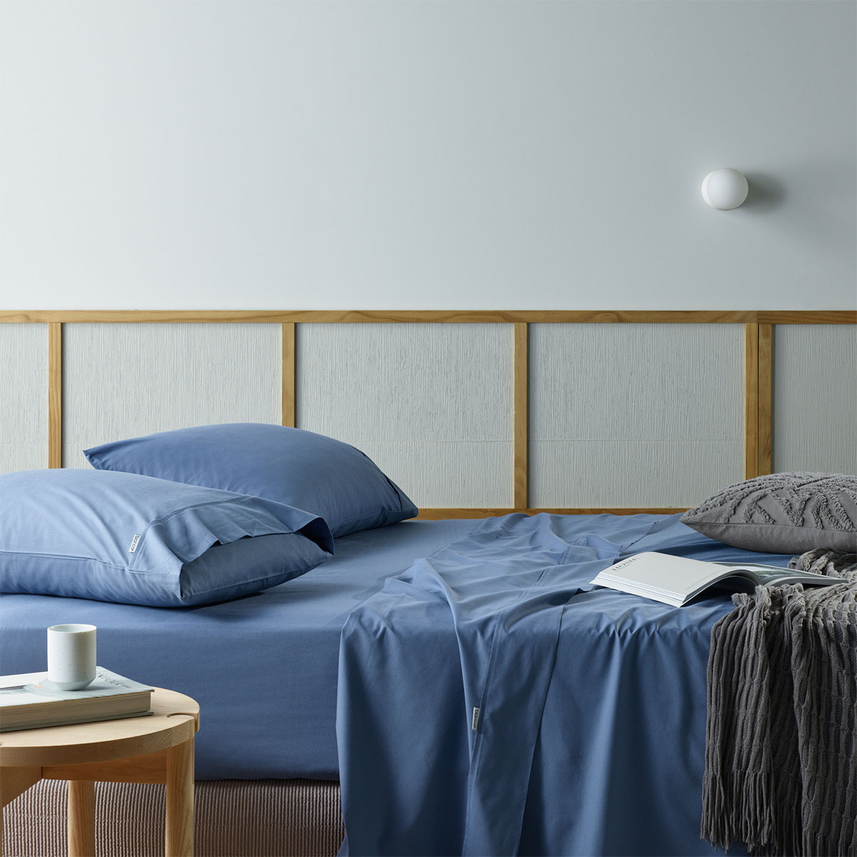 V442-BCA-SHEETS-RECYCLEDCB-BLUE-SK-202677-00 Bianca Natural Sleep Recycled Cotton and Bamboo Sheet Set Blue Super King - Image 1