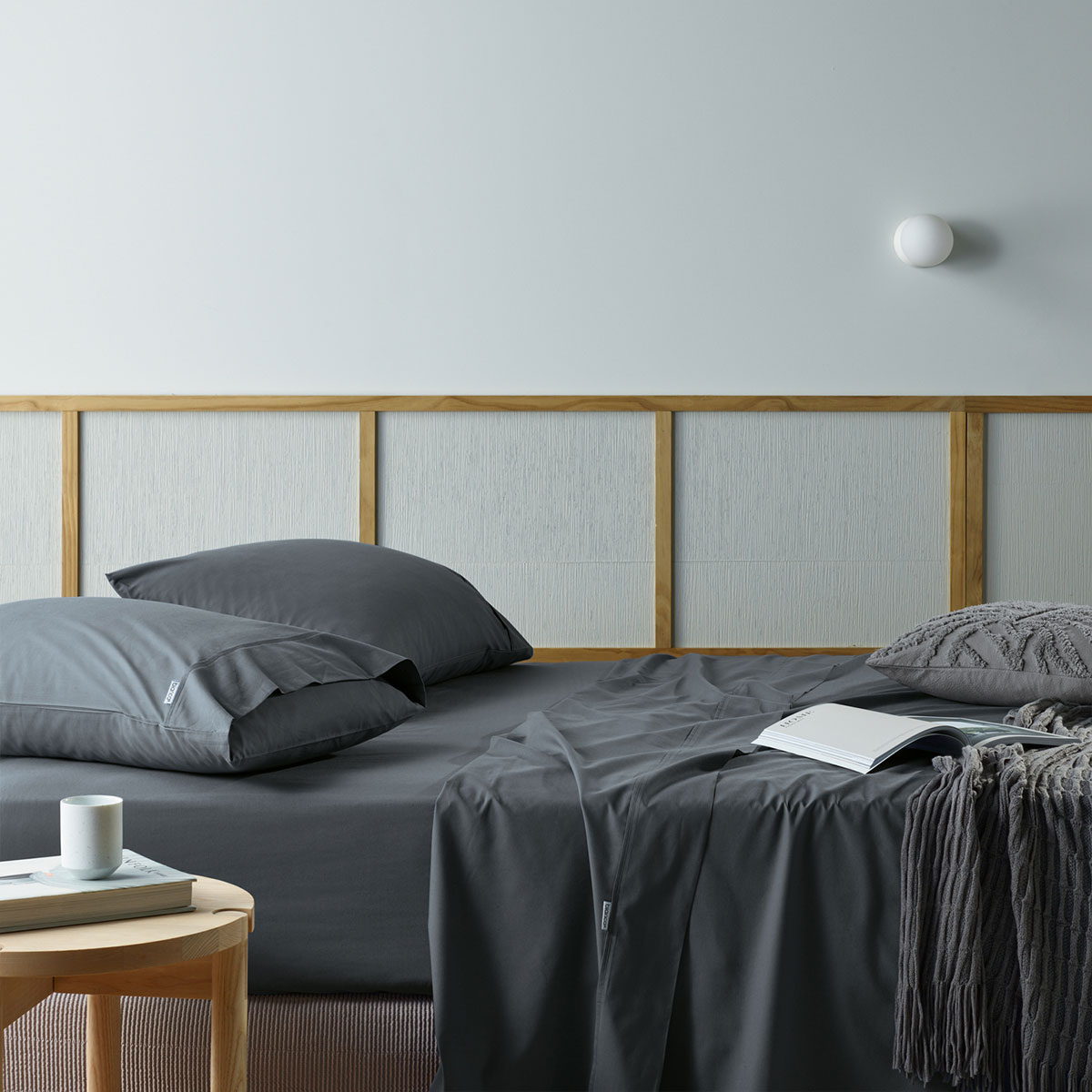 V442-BCA-SHEETS-RECYCLEDCB-CHARCOAL-KI-202986-00 Bianca Natural Sleep Recycled Cotton and Bamboo Sheet Set Charcoal King - Image 1