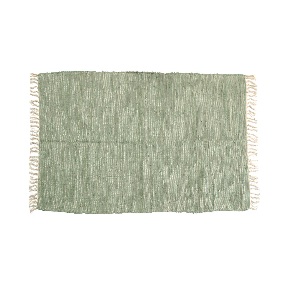 V442-BZO-FLOORR-LARGECHINDI-GREEN-RE-183876-00 Large Chindi Cotton Handmade Floor Mat with Tassels 90 x 150 cm Green - Image 1