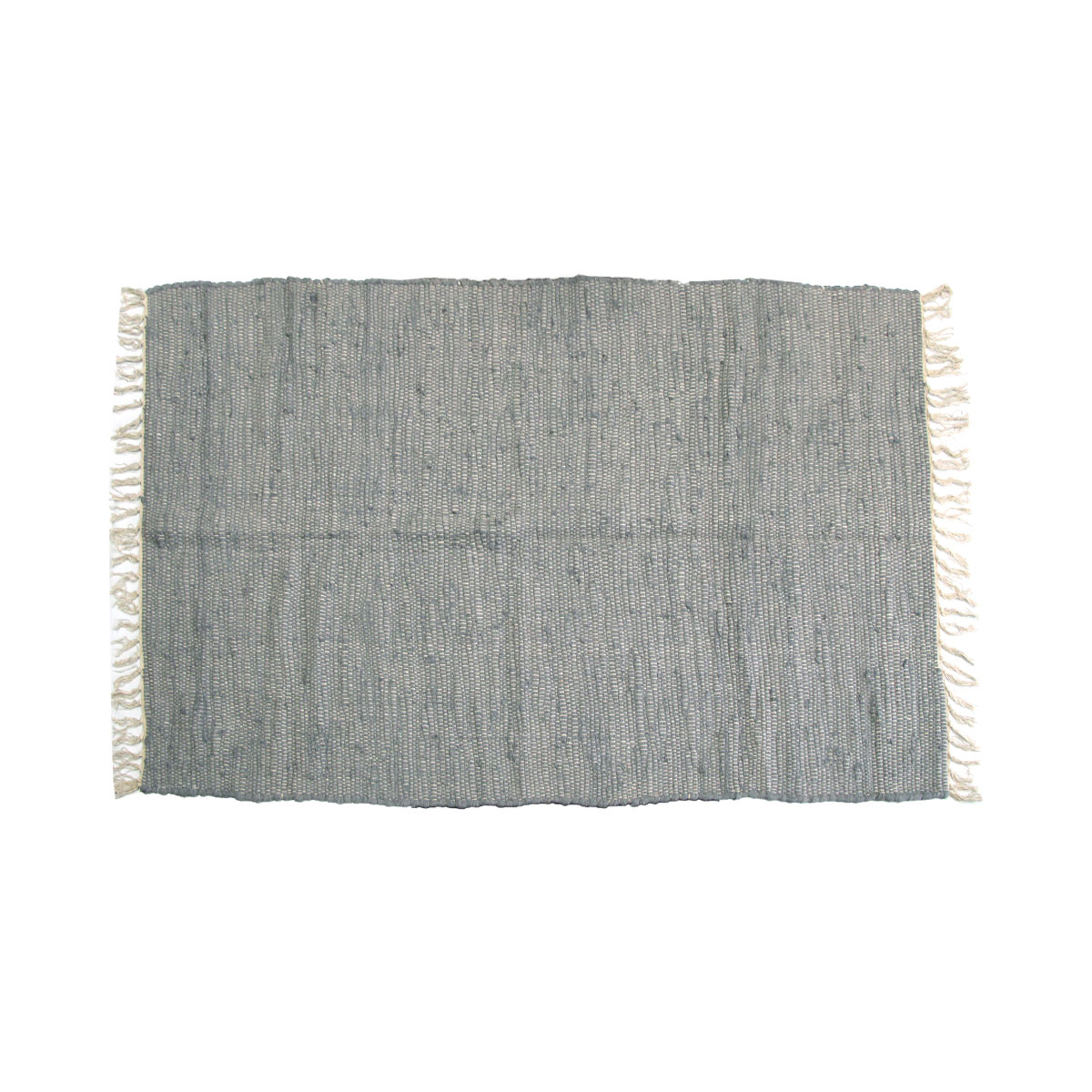V442-BZO-FLOORR-LARGECHINDI-GREY-RE-183872-00 Large Chindi Cotton Handmade Floor Mat with Tassels 90 x 150 cm Grey - Image 1