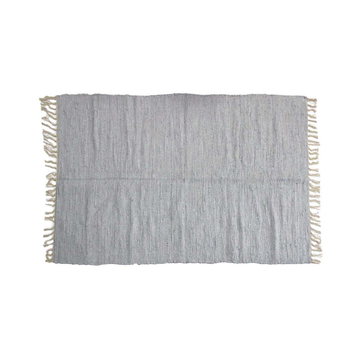 V442-BZO-FLOORR-LARGECHINDI-LIGHTGREY-RE-185253-00 Large Chindi Cotton Handmade Floor Mat with Tassels 90 x 150 cm Light Grey - Image 1