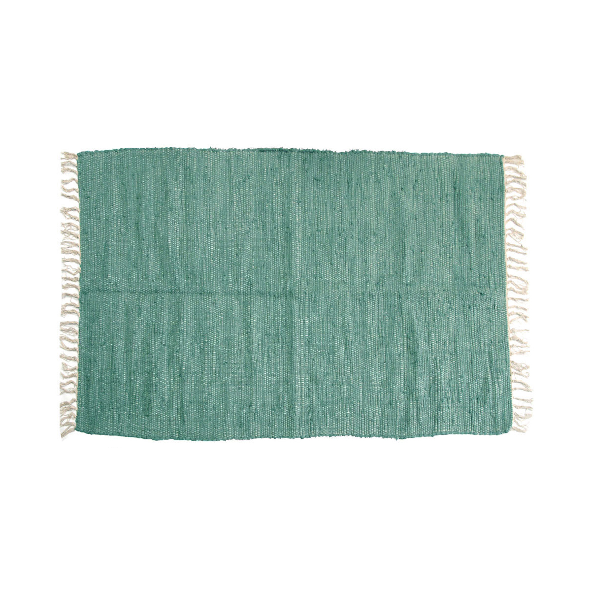 V442-BZO-FLOORR-LARGECHINDI-TEAL-RE-185252-00 Large Chindi Cotton Handmade Floor Mat with Tassels 90 x 150 cm Teal - Image 1