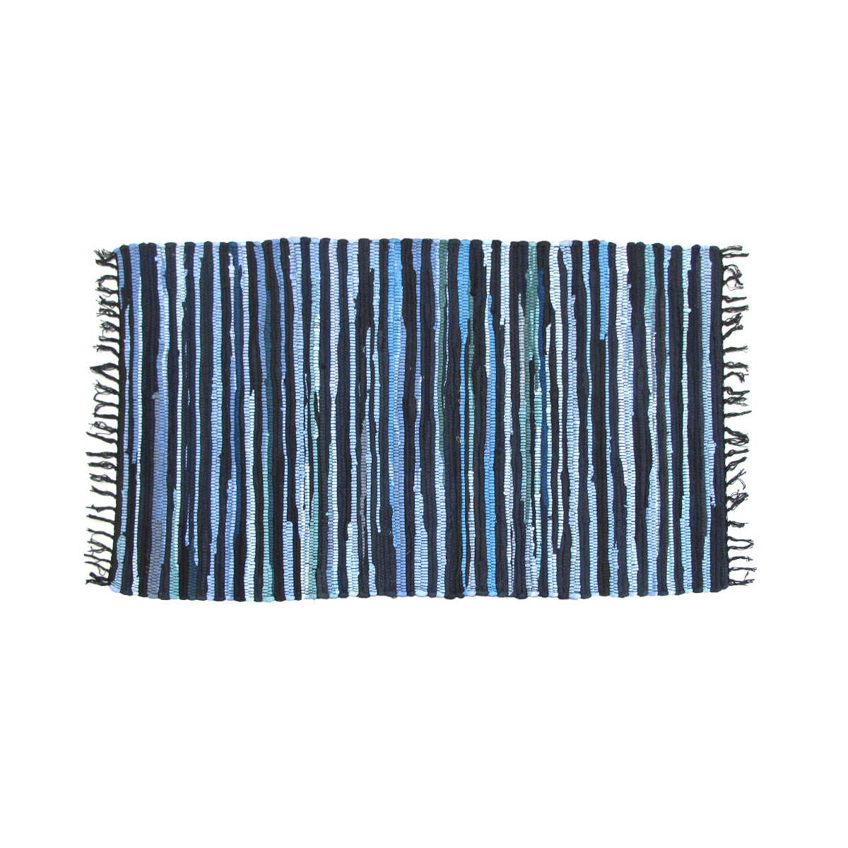 V442-BZO-FLOORR-TONALCHINDI-BLUE-RE-183870-00 Tonal Chindi Cotton Handmade Floor Mat with Tassels 70 x 120 cm Blue - Image 1