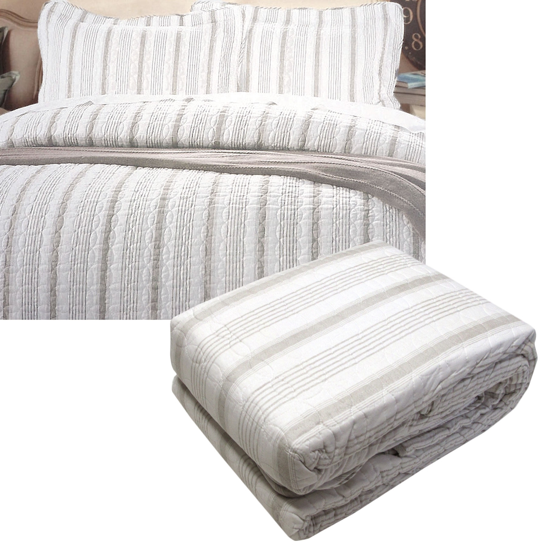 V442-GXY-QUILTCS-REGATTA-STONE-QS-141613-00 Brighton Road Regatta Stone Quilted Quilt Cover Set Queen - Image 1
