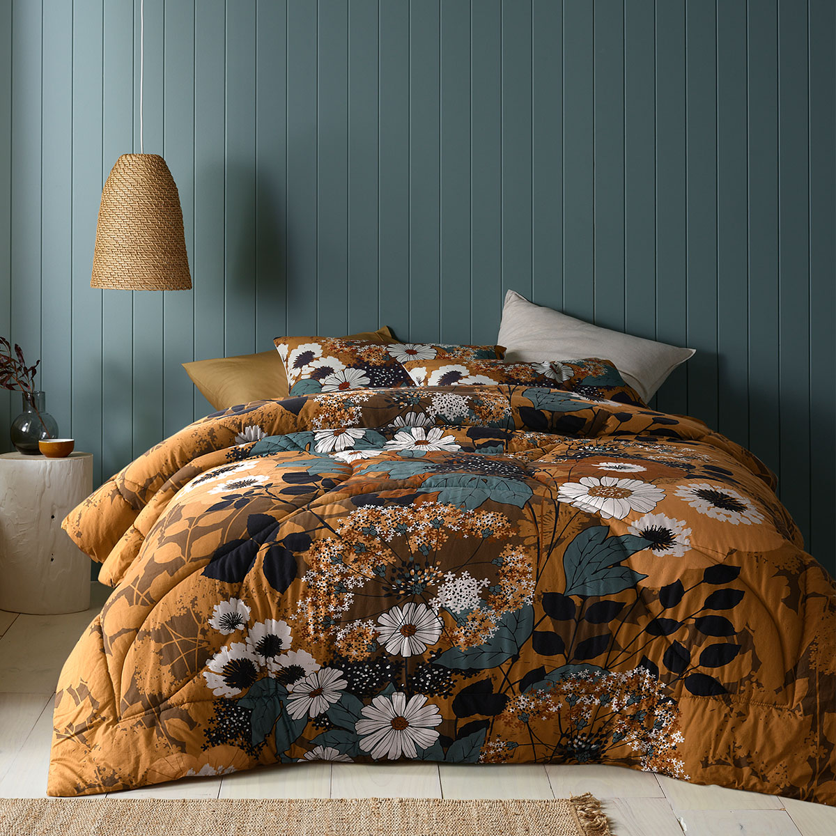 V442-HIN-COMFORTER-MARKLE-BROWN-QS-83515-00 Accessorize Markle Washed Cotton Printed 3 Piece Comforter Set Queen - Image 1