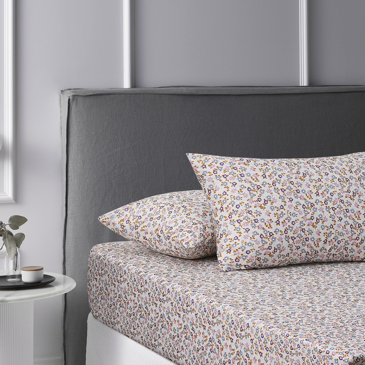 V442-HIN-FITTEDSS-WASHCLISA-OCHRE-DS-83541-00 Accessorize Lisa Ochre Washed Cotton Printed Fitted Sheet Set Double - Image 1