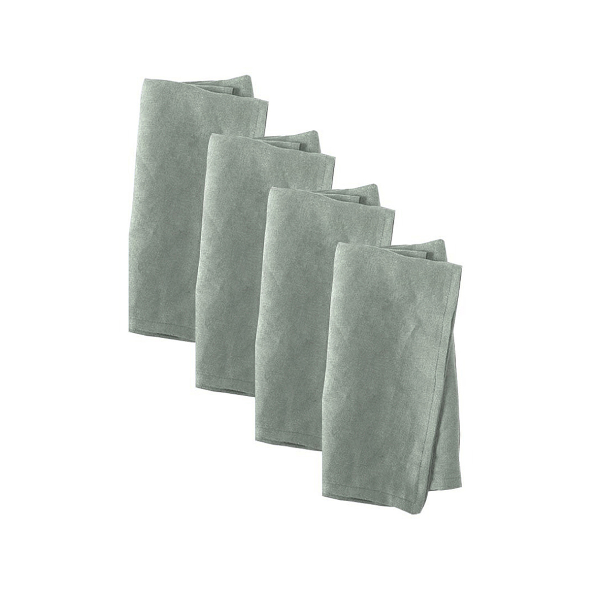 V442-HIN-MISC-SETOF4LCOTTONNAPKINS-GREEN-SQ-202816-00 Vintage Design Homewares Set of 4 Washed Linen Cotton Square Napkins Green 50cm x 50cm - Image 1