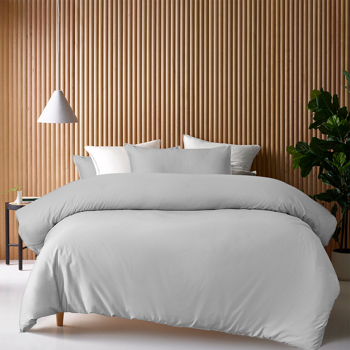 V442-HIN-QUILTCS-BAMBOOCOTTON-GREY-KI-190138-00 Accessorize Grey 400TC Grey Bamboo Cotton Double Stitched Quilt Cover Set King - Image 1