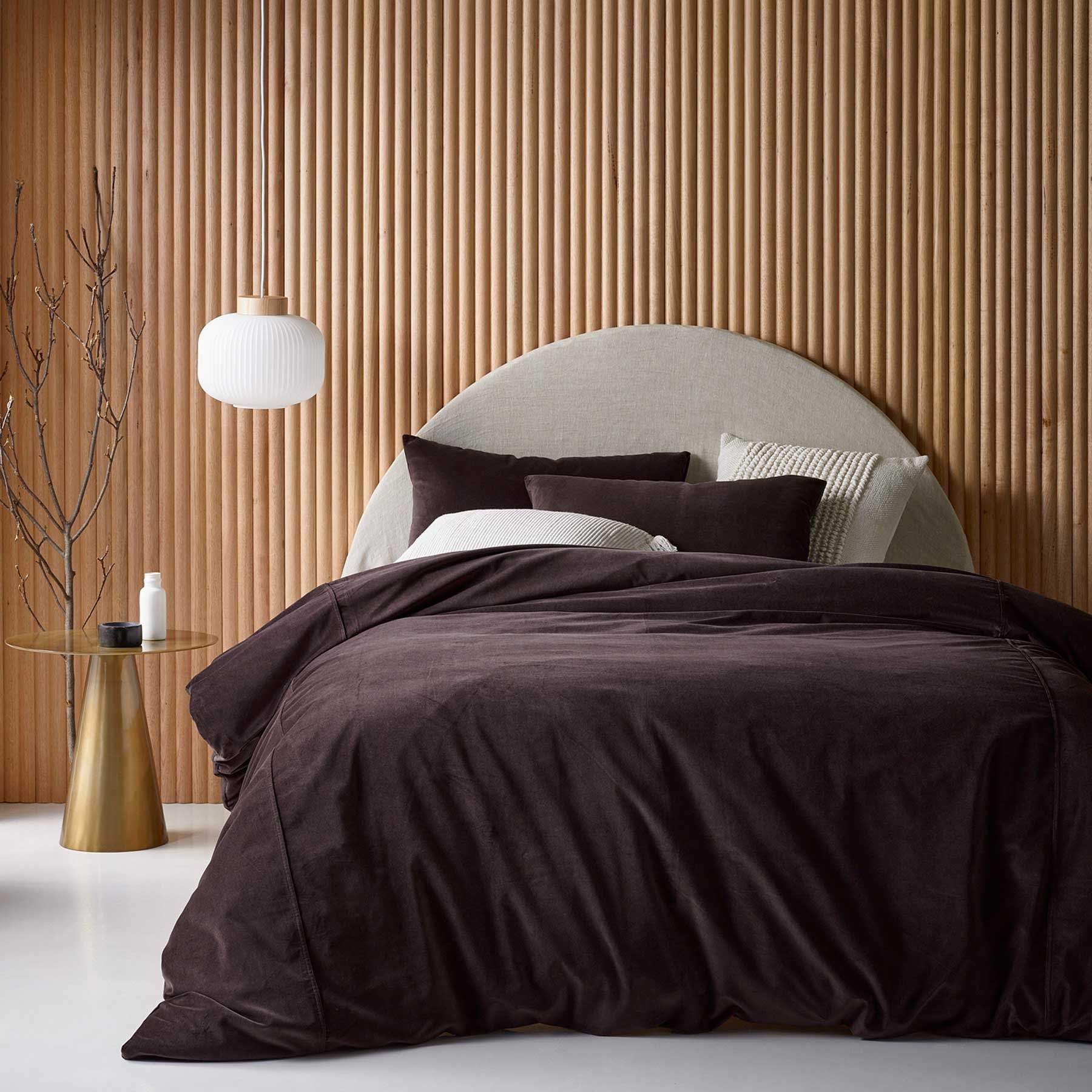 V442-HIN-QUILTCS-COTTONVELVET-CHOCOLATE-SK-82262-00 Vintage Design Homewares Cotton Velvet Quilt Cover Set Chocolate Super King - Image 1