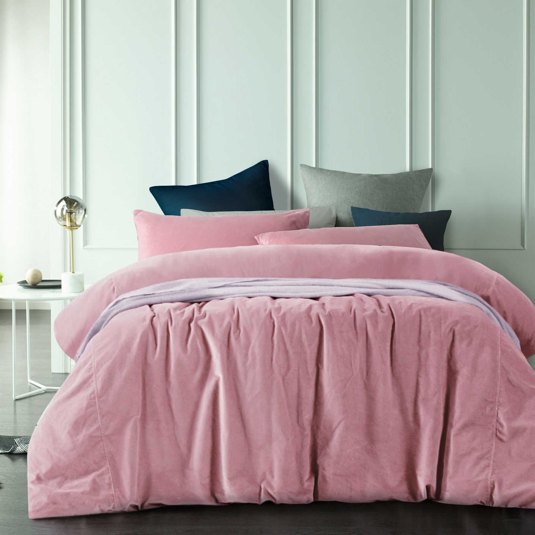 V442-HIN-QUILTCS-COTTONVELVET-SMOKEYROSE-QS-82253-00 Vintage Design Homewares Cotton Velvet Quilt Cover Set Smokey Rose Queen - Image 1