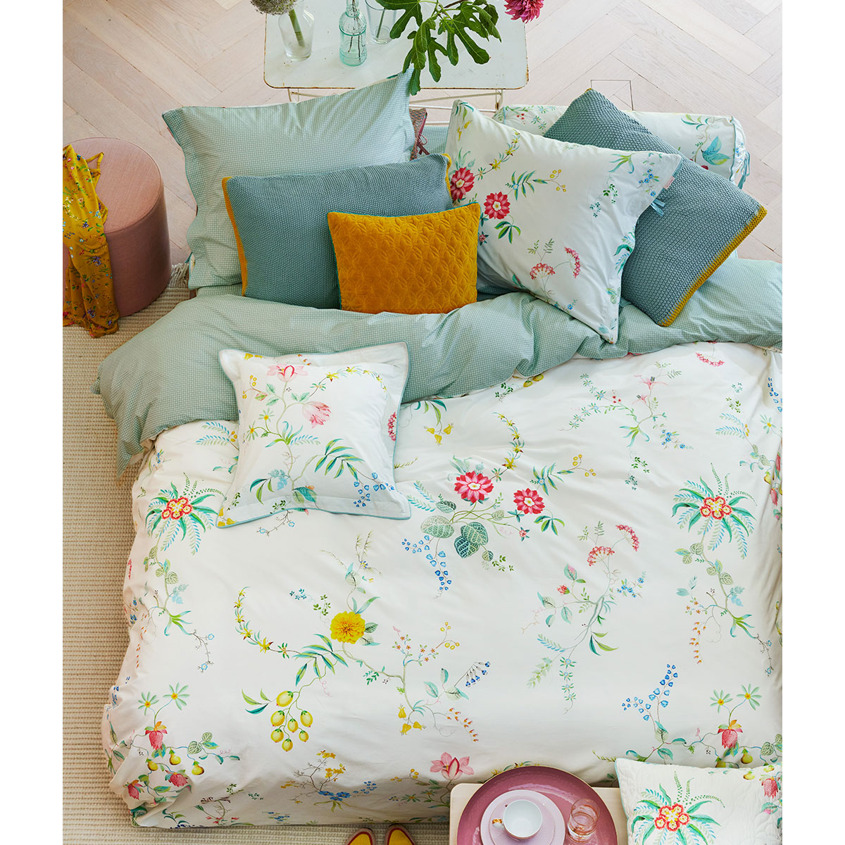 V442-HIN-QUILTCS-FLEURGRANDEUR-WHITE-KI-82497-00 PIP Studio Fleur Grandeur White Cotton Quilt Cover Set King - Image 1