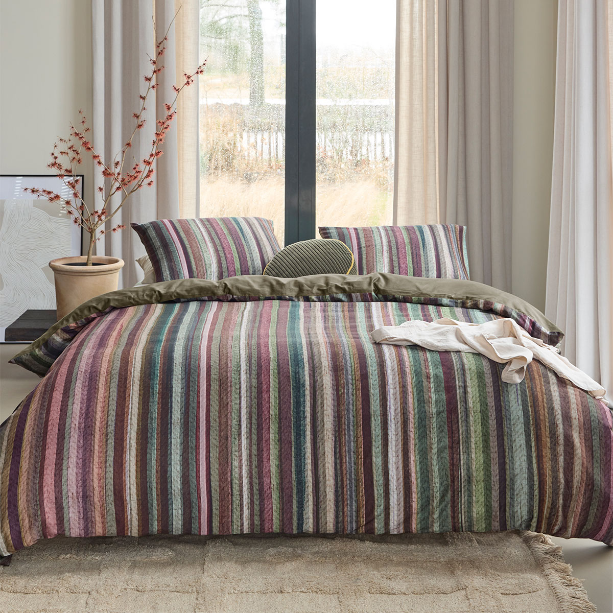 V442-HIN-QUILTCS-ROMAN-MULTI-KI-202503030940-00 Bedding House Roman Multi Cotton Stripe Quilt Cover Set King - Image 1