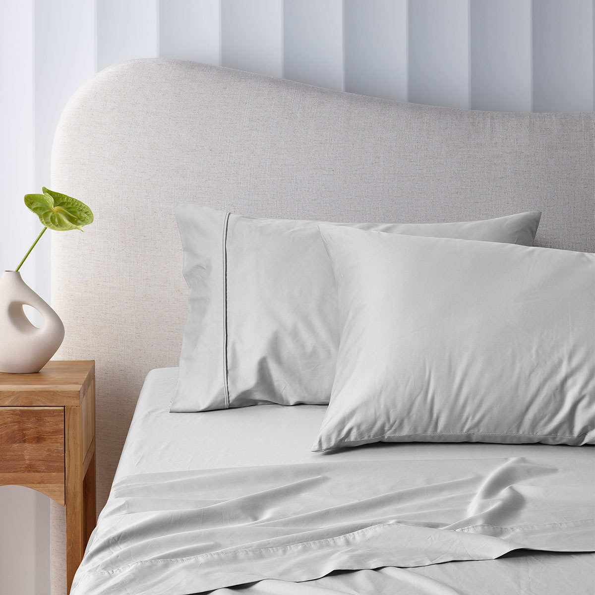 V442-HIN-SHEETS-BAMBOOCOTTON40CM-GREY-QS-190020-00 Accessorize 400TC Grey Bamboo Cotton Sheet Set 40cm Wall Queen - Image 1