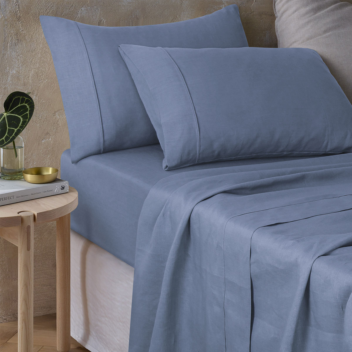 V442-HIN-SHEETS-HEMP-SKYBLUE-QS-83510-00 Vintage Design Homewares Sky Blue 100% Hemp Sheet Set Queen - Image 1