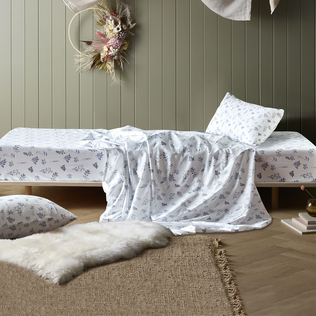 V442-HIN-SHEETS-WOODLAND-WHITE-KS-202502280901-00 Happy Kids Woodland White Cotton Sheet Set King Single - Image 1