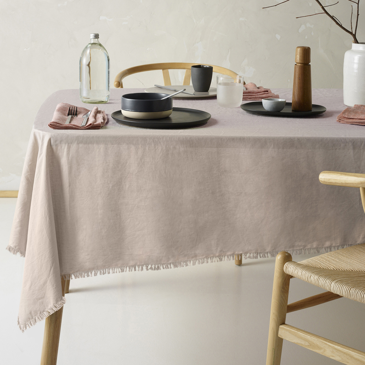 V442-HIN-TABLEC-GYPSYLINENC300CM-NATURAL-RE-202826-00 Vintage Design Homewares Gypsy Natural Fringed Washed Linen Cotton Tablecloth 150cm x 300cm - Image 1