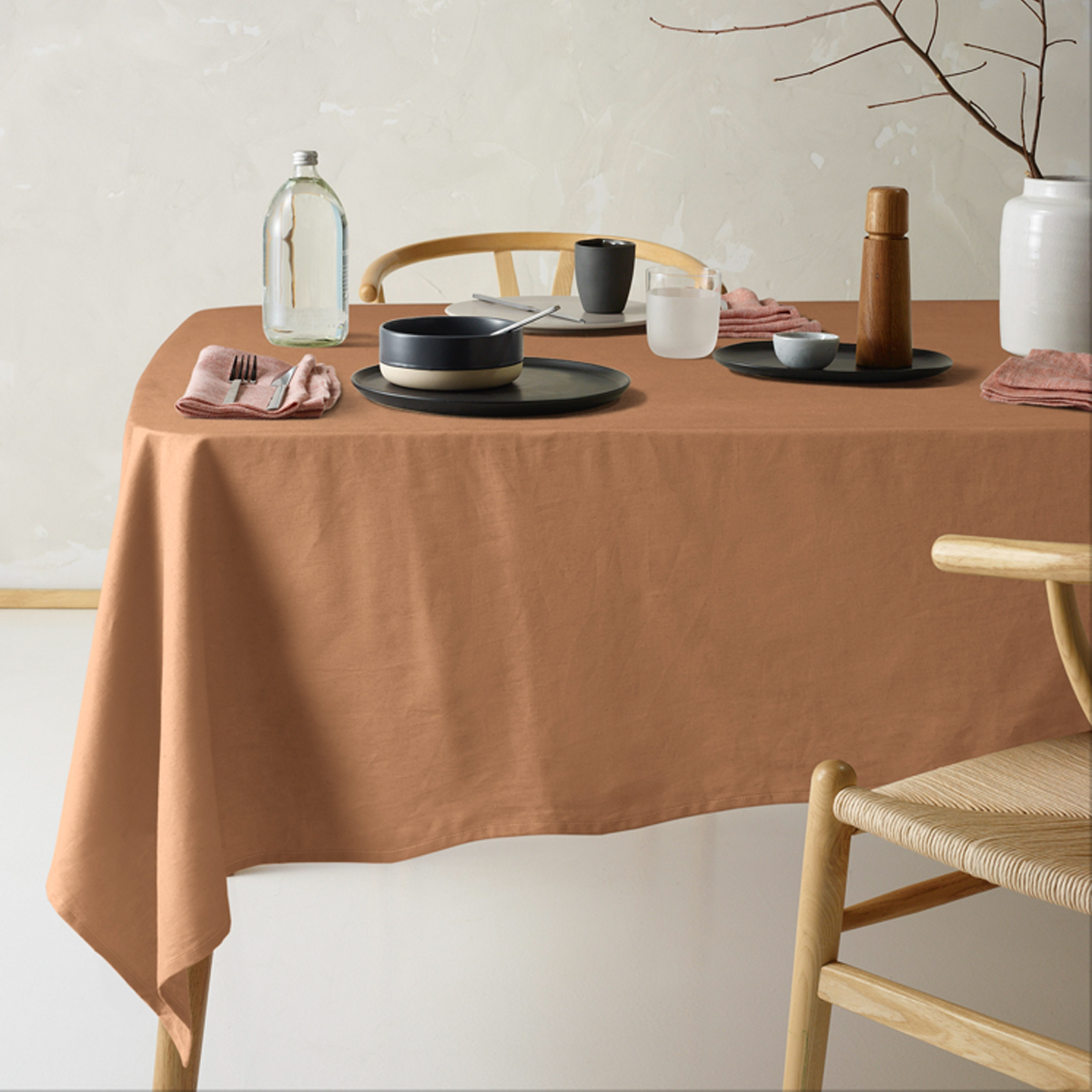 V442-HIN-TABLEC-HELMLINENC230CM-TERRA-RE-202778-00 Vintage Design Homewares Helm Terracotta Washed Linen Cotton Tablecloth 150cm x 230cm - Image 1