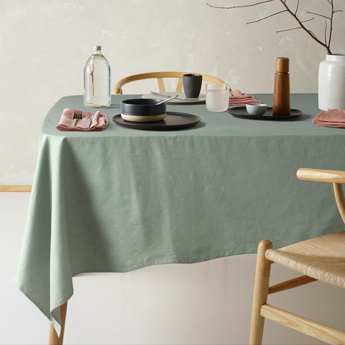 V442-HIN-TABLEC-HELMLINENC275CM-GREEN-RE-202755-00 Vintage Design Homewares Helm Green Washed Linen Cotton Tablecloth 150cm x 275cm - Image 1