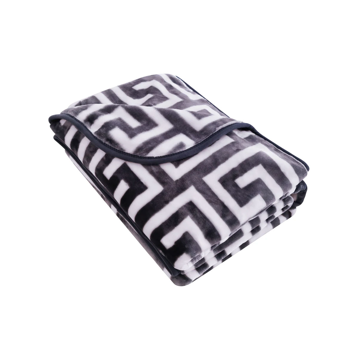 V442-IDC-BLANKET-800GSMGREEKKEY-CHARCOAL-QS-183895-00 Bloomington 800GSM Greek Key Charcoal Winter Premium Quality 1 Ply Mink Blanket Queen - Image 1