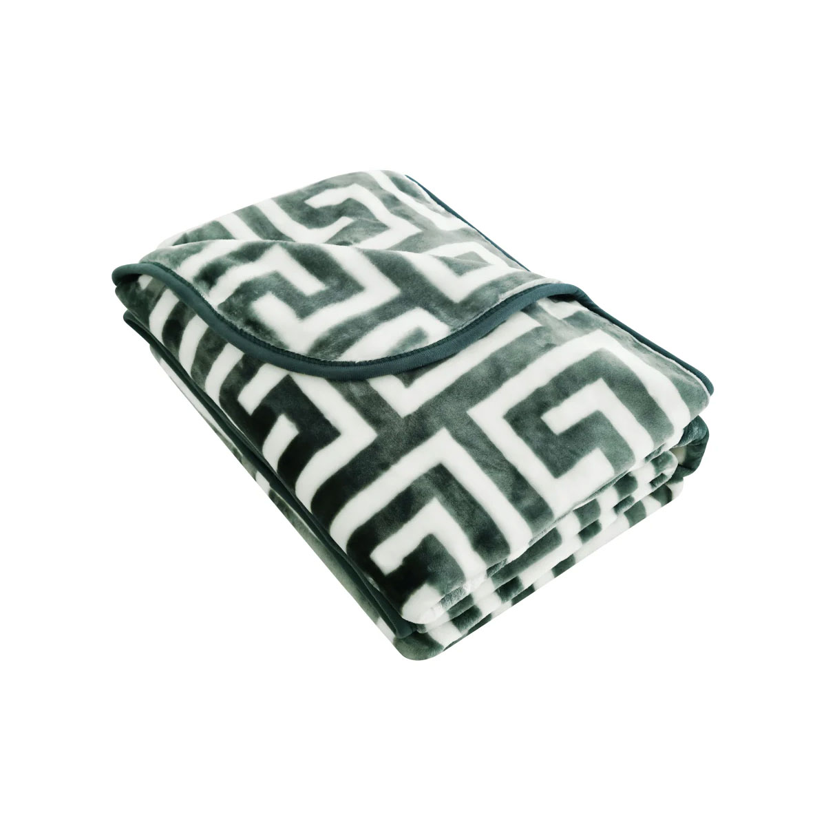 V442-IDC-BLANKET-800GSMGREEKKEY-GREEN-DS-183891-00 Bloomington 800GSM Greek Key Green Winter Premium Quality 1 Ply Mink Blanket Double - Image 1