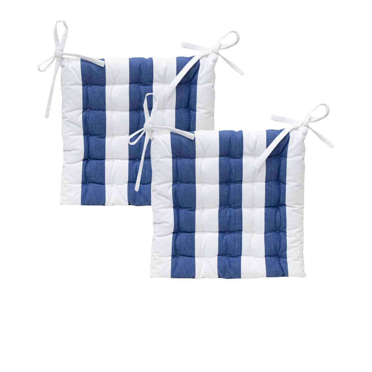 V442-IDC-CHAIRPAD-SETOF2COTTONSTRIPE-BLUE-SQ-215457-00 J Elliot Home Set of 2 Outdoor 100% Cotton Chair Pads 40 x 40 cm Striped Blue - Image 1