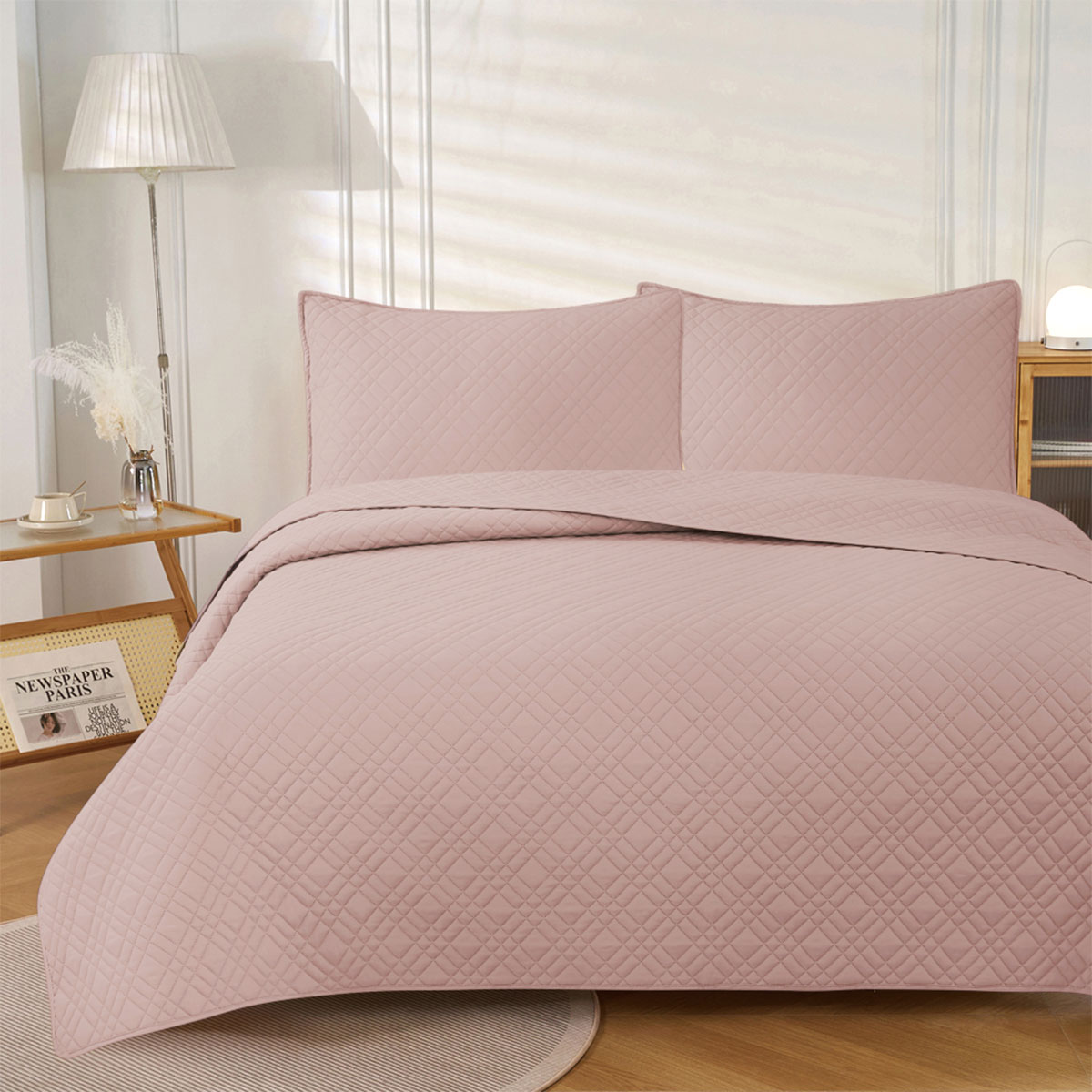 V442-IDC-COVERLETS-MORRIS-BLUSH-KI-167478-00 Jane Barrington Morris Blush Ultrasonic Embossed Lightly Quilted Reversible Coverlet Set King - Image 1