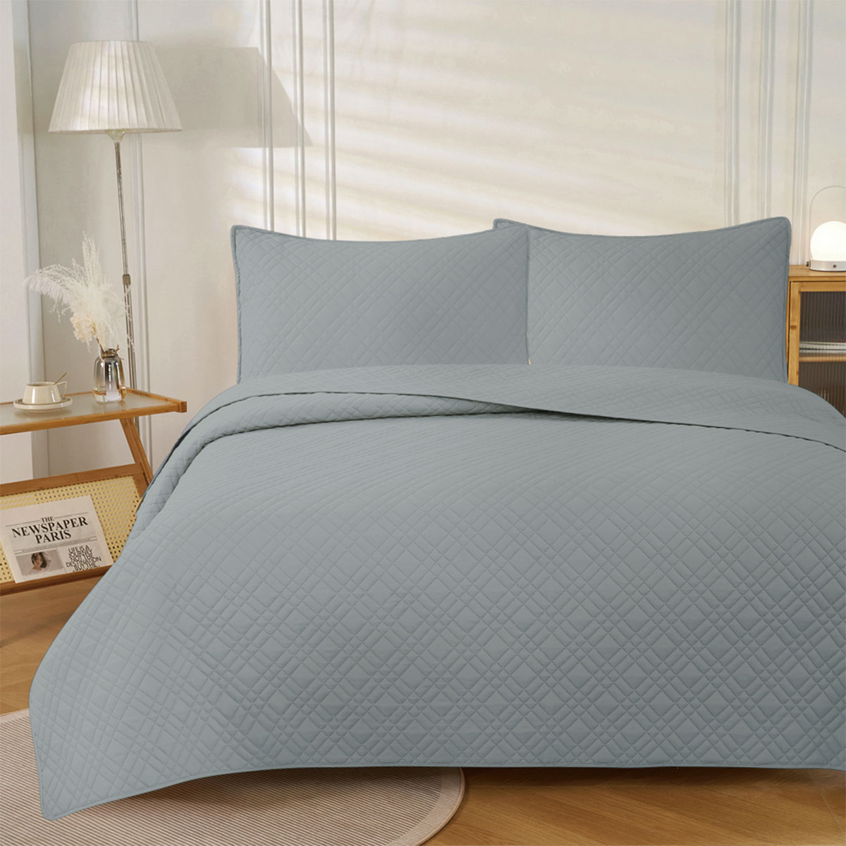 V442-IDC-COVERLETS-MORRIS-DARKGREY-KI-167480-00 Jane Barrington Morris Dark Grey Ultrasonic Embossed Lightly Quilted Reversible Coverlet Set King - Image 1