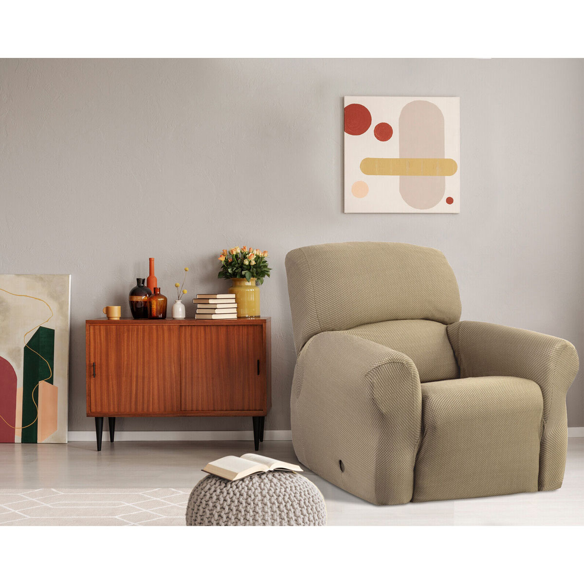 V442-INT-COUCHC-CAMBRIDGE-LINEN-REC-144563-00 Elan Cambridge Extra-stretch Couch Cover Linen One Seater Recliner Linen - Image 1