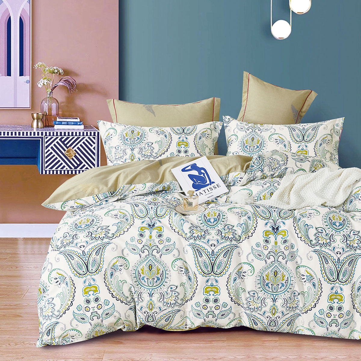 V442-INT-QUILTCS-250TCYARMIN-GREEN-QS-159139-00 Ardor 250TC Yarmin Moroccan Cotton Sateen Quilt Cover Set Queen - Image 1