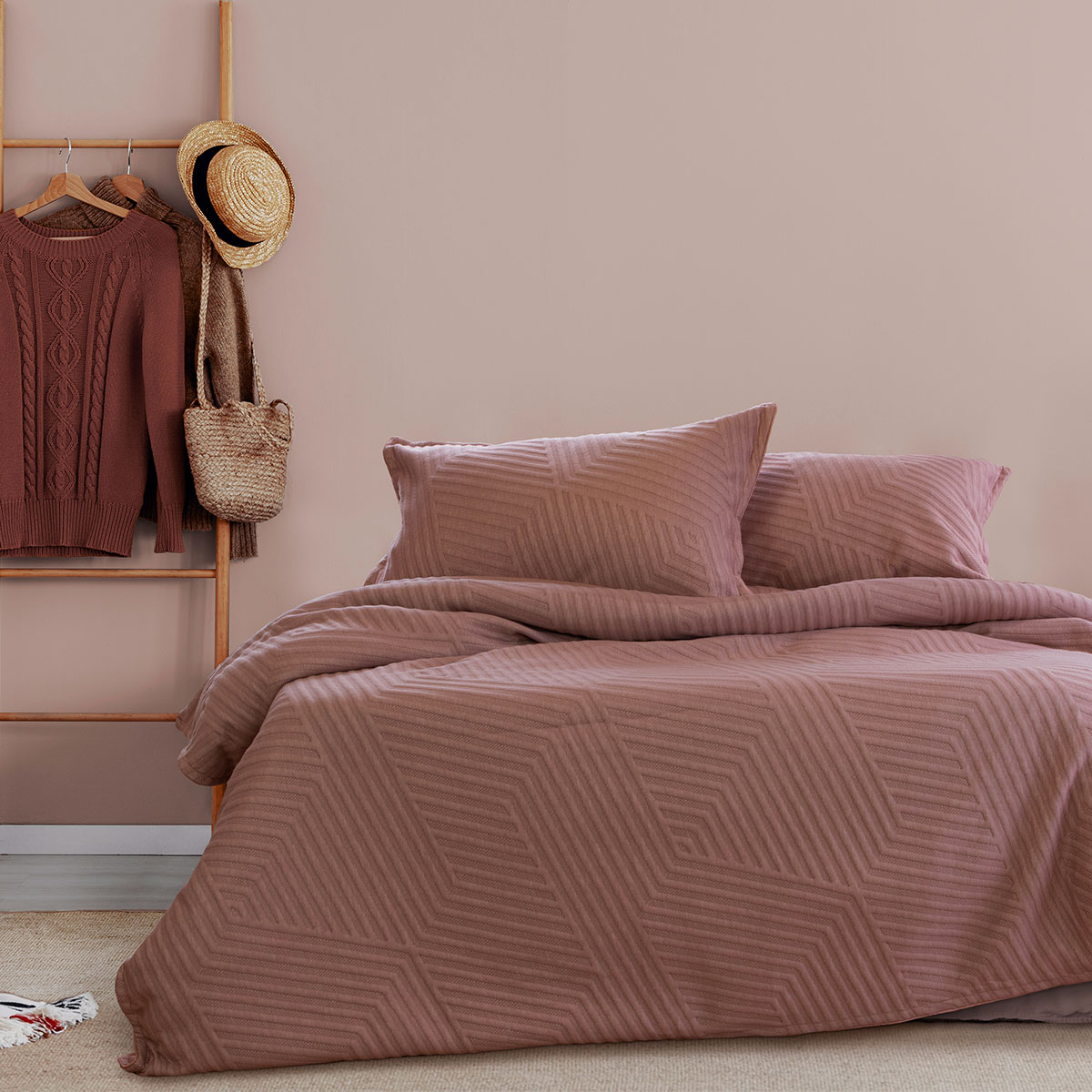 V442-INT-QUILTCS-ALTON-BURLWOOD-QS-144535-00 Ardor Alton Burlwood Jacquard Embossed Texture Geo Quilt Cover Set Queen - Image 1