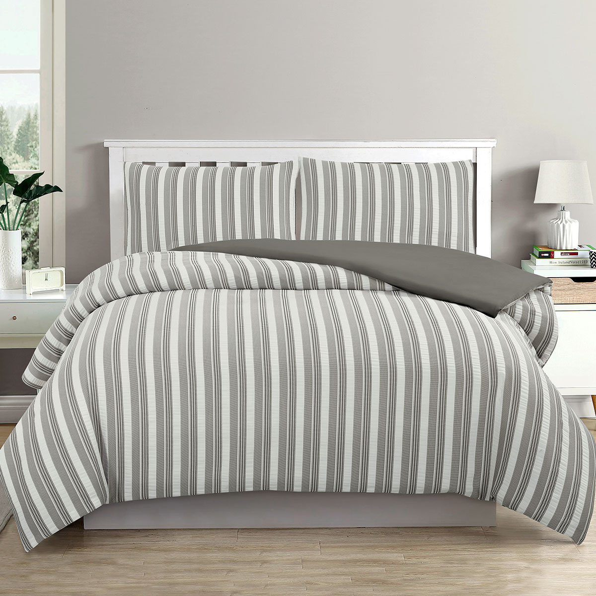V442-INT-QUILTCS-COVE-CHARCOAL-KI-144550-00 Ardor Cove Charcoal Seersucker Waffle Quilt Cover Set King - Image 1