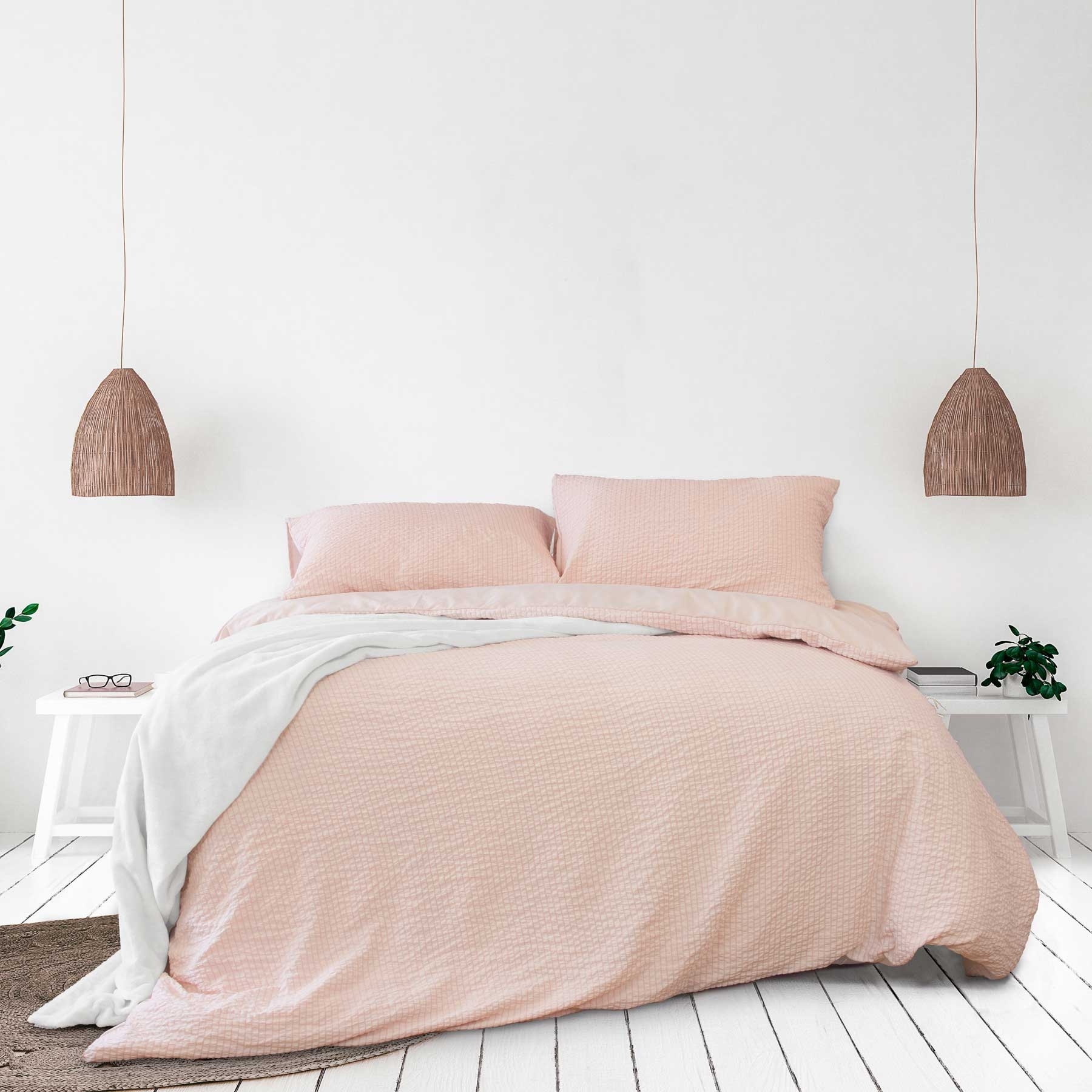 V442-INT-QUILTCS-INGRID-BLUSH-KI-141366-00 Ardor Ingrid Blush Seersucker Stripe Quilt Cover Set King - Image 1