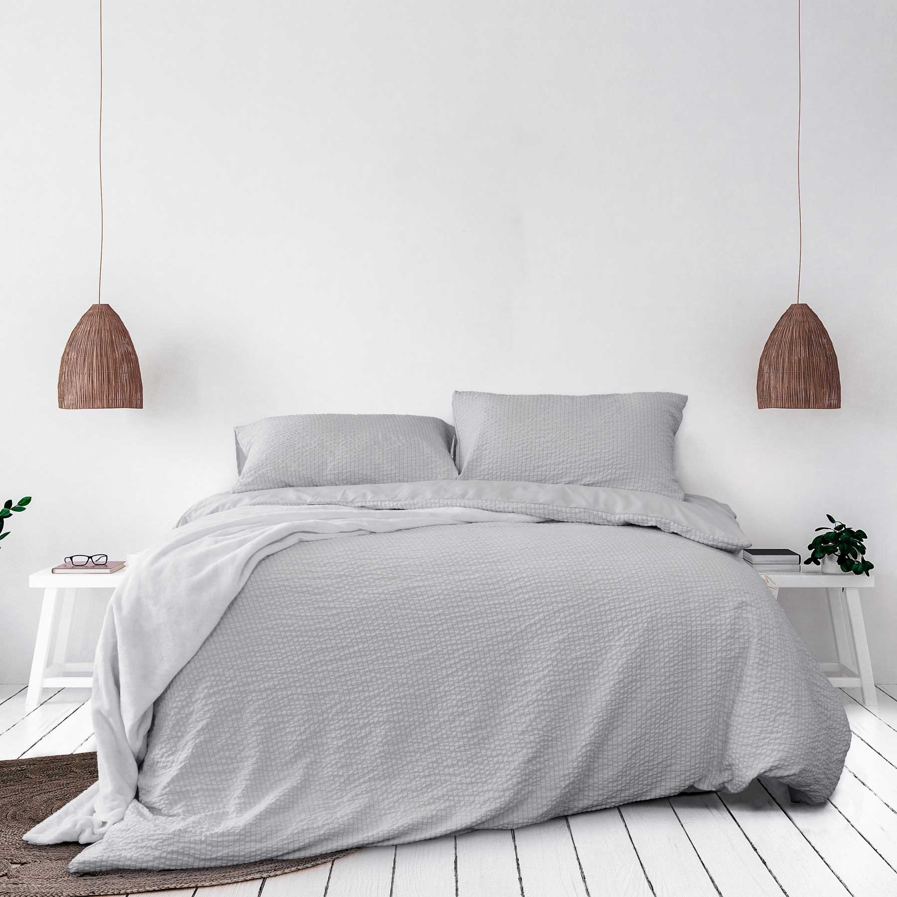 V442-INT-QUILTCS-INGRID-SILVER-DS-141363-00 Ardor Ingrid Silver Seersucker Stripe Quilt Cover Set Double - Image 1