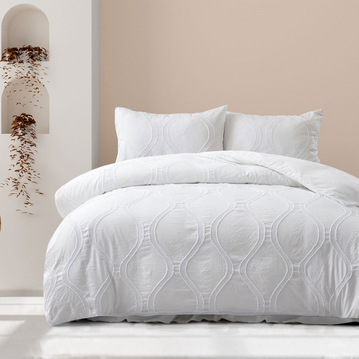 V442-INT-QUILTCS-LUCYTUFTED-WHITE-DS-185259-00 Ardor Lucy White Tufted Detail Quilt Cover Set Double - Image 1