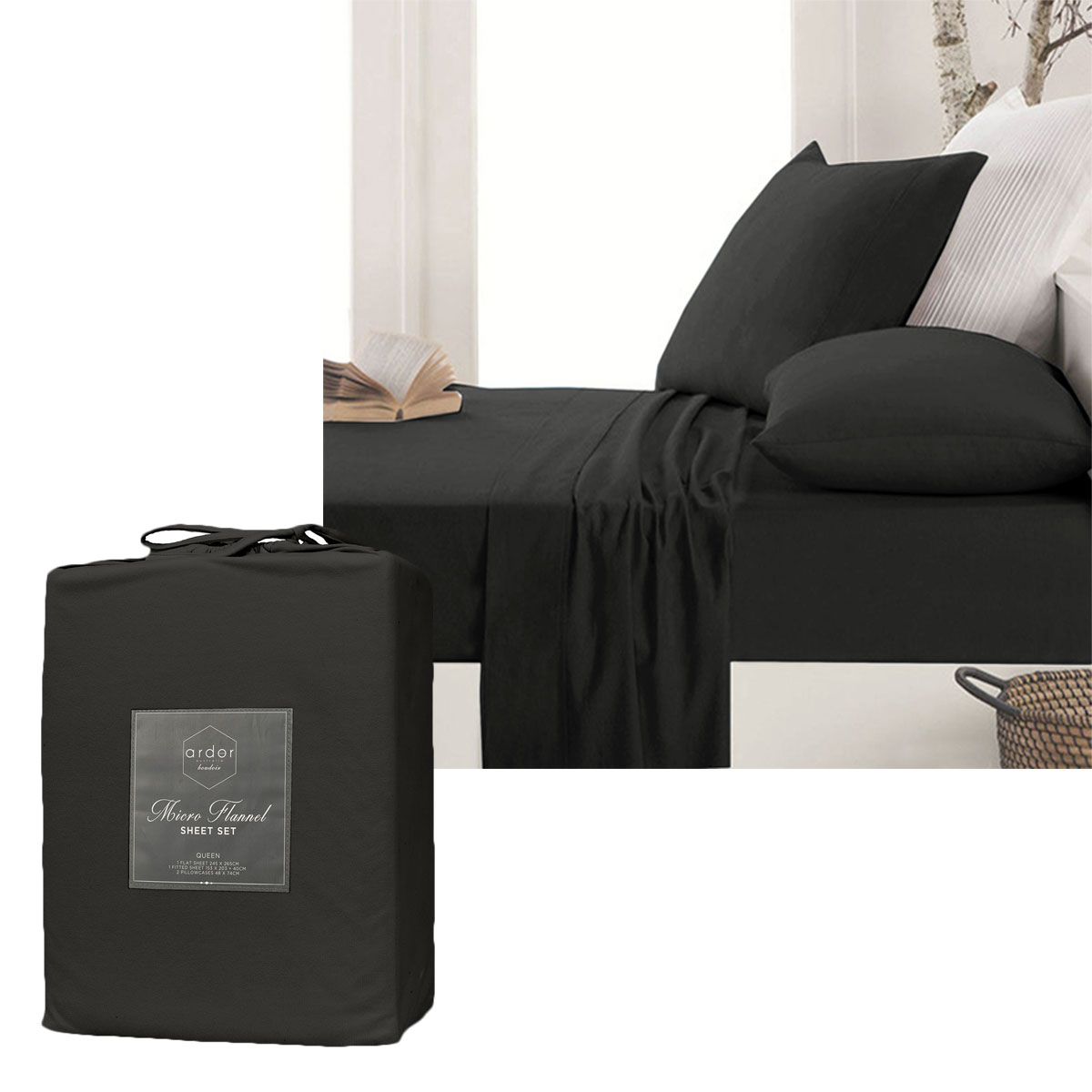 V442-INT-SHEETS-ARDORMICROFLANNEL-CHARCOAL-SB-143736-00 Ardor Micro Flannel Sheet Set Charcoal Single - Image 1
