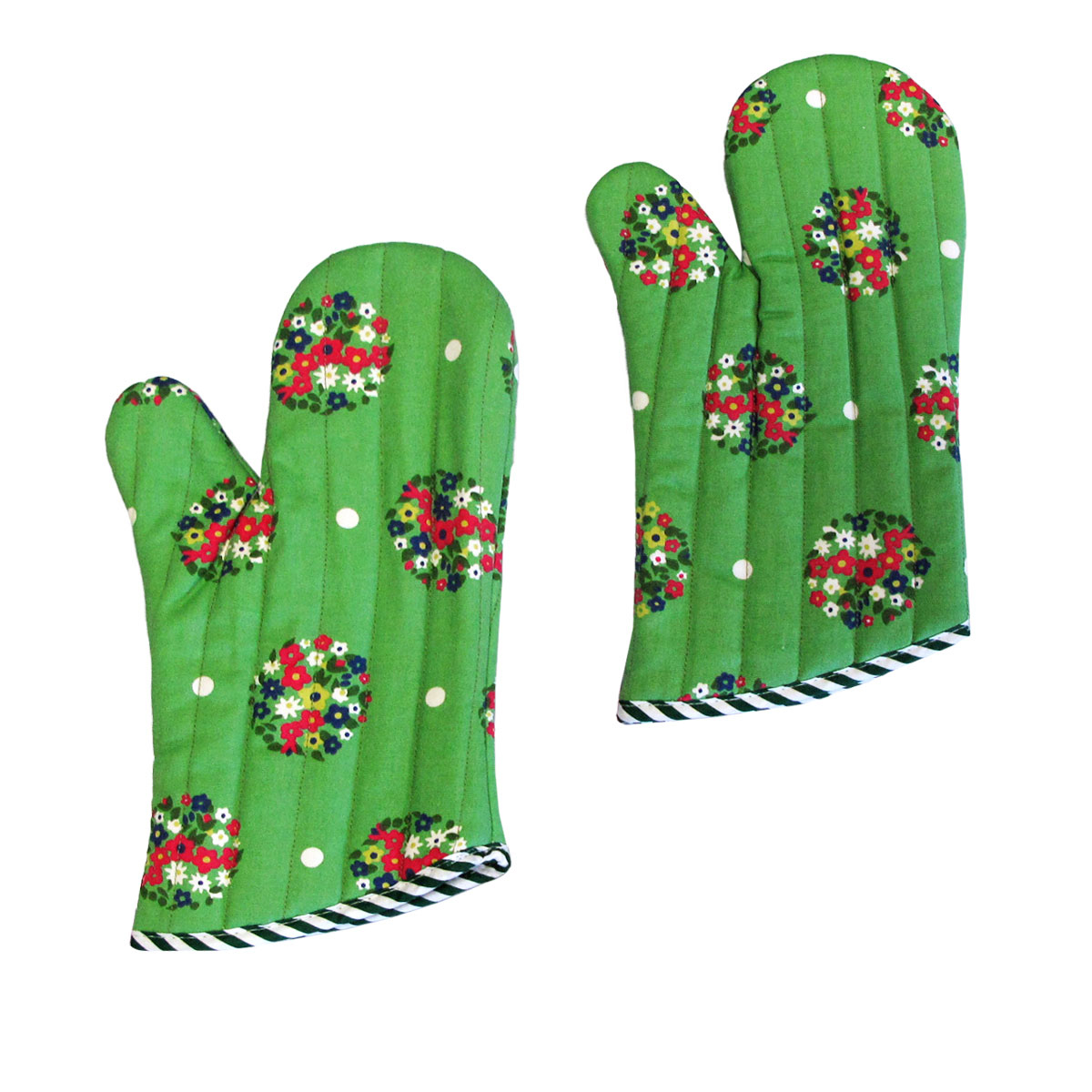 V442-JTC-OVENM-BLOSSOM2OVENMITT-GREEN-SQ-185240-00 Set of 2 100% Cotton Printed Oven Mitts 34 x 15 cm Green Blossom - Image 1