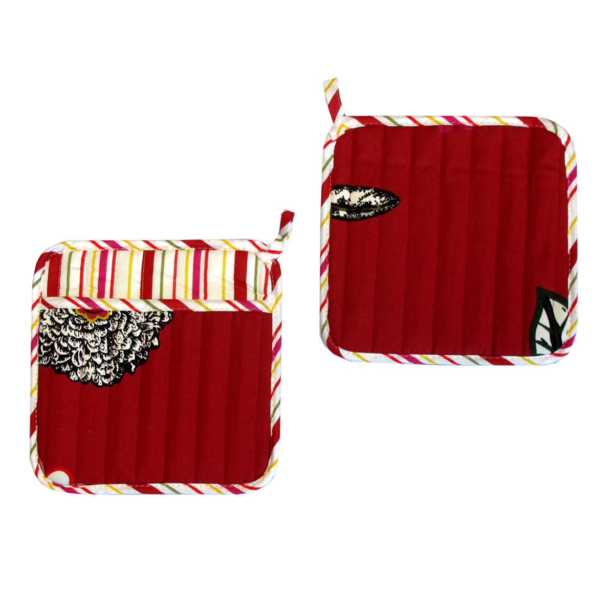 V442-JTC-OVENM-FLORAL2POTHOLDER-RED-SQ-185238-00 Set of 2 100% Cotton Printed Pot Holders 22 x 22 cm Red Floral - Image 1