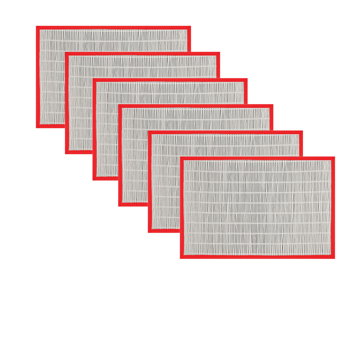 V442-JTC-PLACEMAT-BAMBOOJA1WR-RED-RE-145700-00 Set of 6 Bamboo Table Placemats White with Red Border 30 x 45cm - Image 1