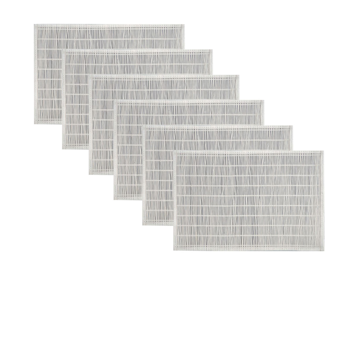 V442-JTC-PLACEMAT-BAMBOOJA1WW-WHITE-RE-145699-00 Set of 6 Bamboo Table Placemats White with White Border 30 x 45cm - Image 1